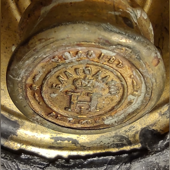 Antique Russian Brass Spring Loaded Candle Holders w/Etched Cranberry Globes - Picture 13 of 13